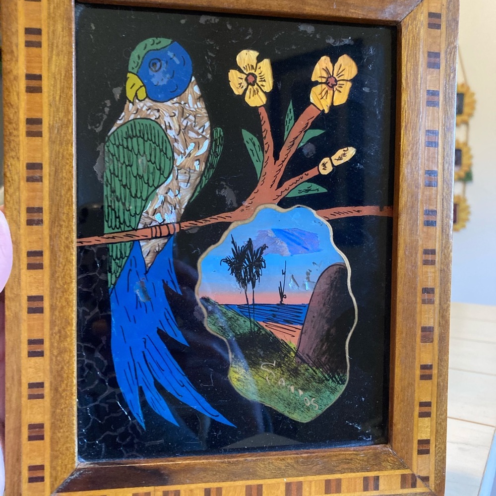 🦜Vintage inlay Bird picture🐚